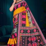 Mango Khatta Doriya orange and black cotton saree with traditional bandhani design