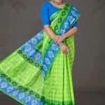 Boss Chokda cotton saree in light green and blue with simple design