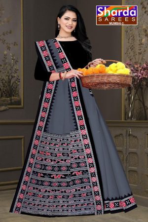 Choice of Orissa No. 2 cotton saree in grey and black with simple design