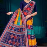 Mango Khatta Doriya orange and dark blue cotton saree with traditional bandhani design