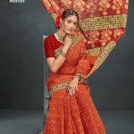 Heena Malai Cotton Saree in Orange and Golden Color with Luxury Design