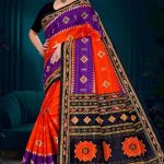 Mango Khatta Doriya red and purple cotton saree with traditional bandhani design