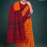 Orange and red season varli cotton saree with animal design