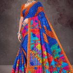 Colour Cinderella cotton saree with multi-color design and orange border