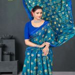 Meri Chandbali Gold Cotton Saree in Mehndi and Black with Crack Blast Design