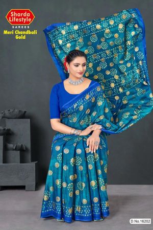 Meri Chandbali Gold Cotton Saree in Mehndi and Black with Crack Blast Design