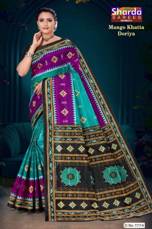 Mango Khatta Doriya blue and purple cotton saree with traditional bandhani design