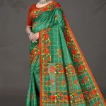 Boss Chokda cotton saree in dark green and orange with simple design