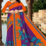 Tea Post Cotton Saree with Orange and Magenta with Authentic Design