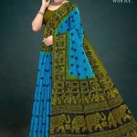 Blue and green season varli cotton saree with animal design