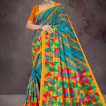 Colour Cinderella cotton saree with yellow border and multi-color design