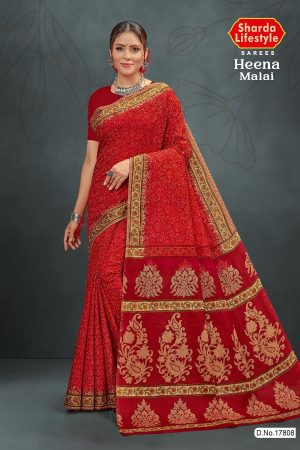 Heena Malai Cotton Saree in Red and Cream Color with Luxury Design