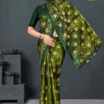 Meri Chandbali Gold Cotton Saree in Light Green and Dark Green with Crack Blast Design