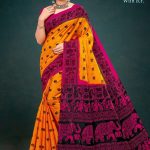 Orange and pink season varli cotton saree with animal design