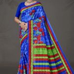 Boss Chokda cotton saree in blue and red with simple design