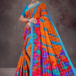 Colour Cinderella cotton saree with light blue border and multi-color design