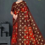 Meri Chandbali Gold Cotton Saree in Maroon and Red with Crack Blast Design