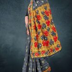 Lunch Break cotton saree in grey and red with rose flower design