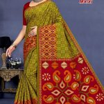 Chutney green and red sangeet sarovar cotton saree with embroidery design