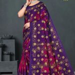 Meri Chandbali Gold Cotton Saree in Magenta and Purple with Crack Blast Design