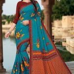 Tea Post Cotton Saree with Blue and Maroon with Authentic Design