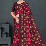 Meri Chandbali Gold Cotton Saree in Pink and Brown with Crack Blast Design