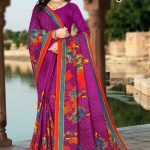 Tea Post Cotton Saree with Purple and Orange with Authentic Design