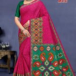 Pink and green sangeet sarovar malai cotton saree with embroidery design