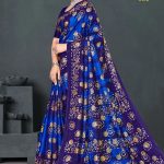 Meri Chandbali Gold Cotton Saree in Light Blue and Navy Blue with Crack Blast Design