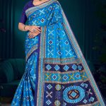 Mango Khatta Doriya blue and navy blue cotton saree with traditional bandhani design