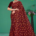 Milan Fashion Vol.02 cotton saree in maroon and copper with floral design