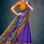 Tulip Garden Cotton Saree with Royal Blue and Orange with Flower Design