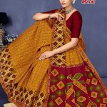 Orange and maroon sangeet sarovar malai cotton saree with embroidery design