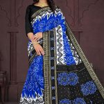 Hyko Puram Cotton Saree in Blue and Black with Unique Design