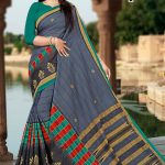 Tea Post Cotton Saree with Grey and Red with Authentic Design