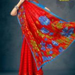 Lotus Garden with BP Cotton Saree in Red and Blue with Simple and Rich Design