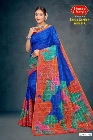 Lotus Garden with BP Cotton Saree in Blue and Orange with Simple and Rich Design