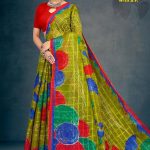 Lotus Garden with BP Cotton Saree in Mehndi and Red with Simple and Rich Design