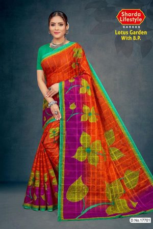 Lotus Garden with BP Cotton Saree in Orange and Magenta with Simple and Rich Design