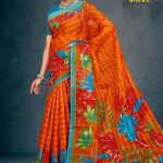 Lotus Garden with BP Cotton Saree in Orange and Sky Blue with Simple and Rich Design