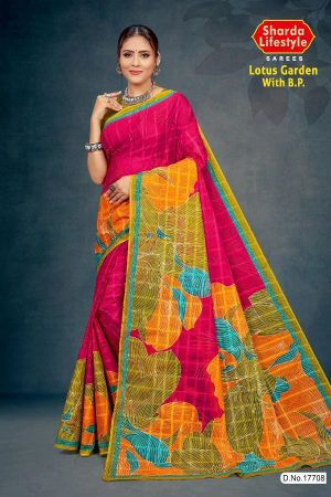 Lotus Garden with BP Cotton Saree in Pink and Orange with Simple and Rich Design