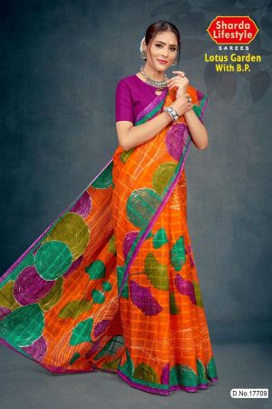 Lotus Garden with BP Cotton Saree in Orange and Magenta with Simple and Rich Design