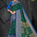 Madurai Gold Cotton Saree in Dark Green and Light Blue with Wonderful Design