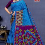 Blue and magenta sangeet sarovar malai cotton saree with embroidery design