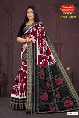 Hyko Puram Cotton Saree in Red and Black with Unique Design