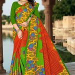 Tea Post Cotton Saree with Green and Yellow with Authentic Design