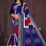 Hyko Puram Cotton Saree in Red and Dark Blue with Unique Design