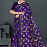 Meri Chandbali Gold Cotton Saree in Navy Blue and Purple with Crack Blast Design