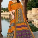 Tea Post Cotton Saree with Orange and Purple with Authentic Design