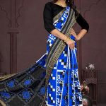 Hyko Puram Cotton Saree in Blue and Black with Unique Design